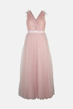 Coast Feather Detail Plunge Dress -Coast Sales Store acc00046 blush xl 3