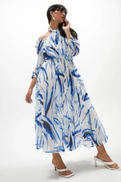 Coast Cold Shoulder Pleated Midaxi Dress 8 Coast Cold Shoulder Pleated Midaxi Dress -Coast Sales Store acc00660 blue xl 3