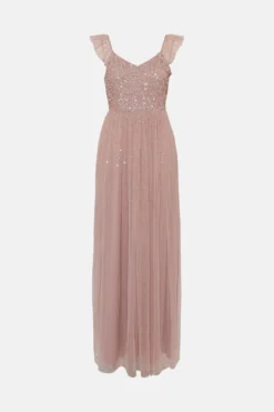 Coast Sequin Bodice Frill Sleeve Maxi Dress -Coast Sales Store acc00793 blush xl 3