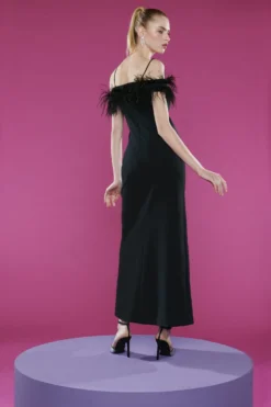 Coast Premium Feather Bardot Maxi Dress -Coast Sales Store acc01098 black xl 2 scaled