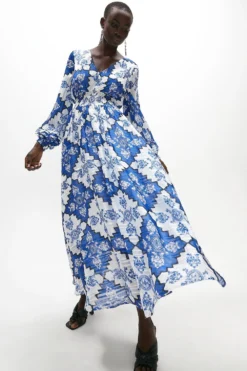 Coast Long Sleeve Shirred Waist Maxi Dress