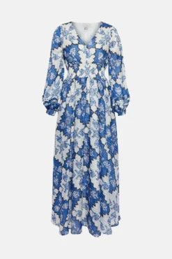 Coast Long Sleeve Shirred Waist Maxi Dress -Coast Sales Store acc01202 blue xl 3