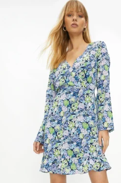 Coast Wrap Front V Neck Printed Mini Dress