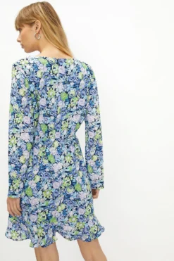 Coast Wrap Front V Neck Printed Mini Dress -Coast Sales Store acc01553 blue xl 2