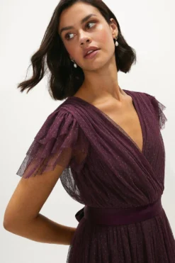 Coast Spot Mesh V Neck Maxi Dress -Coast Sales Store acc01603 berry xl 1