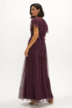 Coast Spot Mesh V Neck Maxi Dress -Coast Sales Store acc01603 berry xl 2