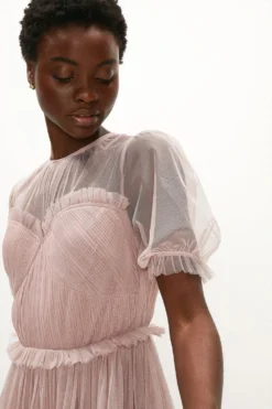 Coast Puff Sleeve Tulle Tiered Midi Dress -Coast Sales Store acc01610 blush xl 1