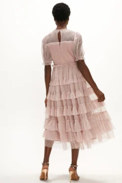 Coast Puff Sleeve Tulle Tiered Midi Dress -Coast Sales Store acc01610 blush xl 2