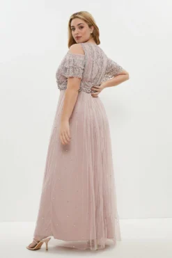 Coast Plus Size Cold Shoulder Embellished Maxi Dress -Coast Sales Store acc01615 blush xl 2