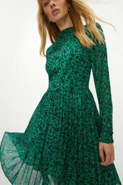 Coast Pleat Skirt Printed Midi Dress -Coast Sales Store acc02439 green xl 1