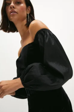 Coast Taffeta Puff Sleeve Velvet Dress -Coast Sales Store acc02766 black xl 1