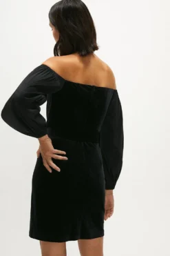 Coast Taffeta Puff Sleeve Velvet Dress -Coast Sales Store acc02766 black xl 2