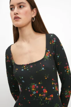 Coast Voop Neck Fit And Flare Printed Jersey Dress -Coast Sales Store acc02946 multi xl 1