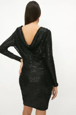 Coast Sequin Cowl Back Mini Dress -Coast Sales Store acc03096 black xl 2