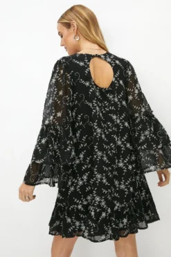 Coast Premium Georgette Broderie Flare Sleeve Dress -Coast Sales Store acc03214 black xl 2