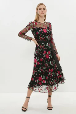 Coast Long Sleeve Embroidered Midi Dress