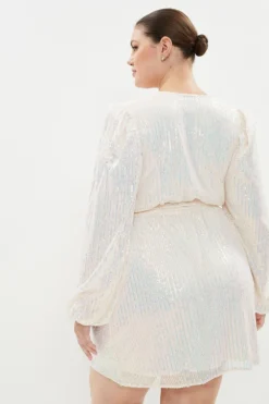 Coast Plus Size Sequin Low V Neck Dress -Coast Sales Store acc03340 ivory xl 2