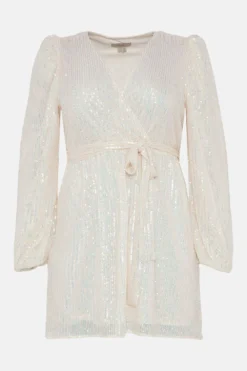 Coast Plus Size Sequin Low V Neck Dress -Coast Sales Store acc03340 ivory xl 3