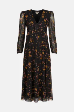 Coast Printed Mesh Peplum Ruffle Midi Dress -Coast Sales Store acc03351 black xl 3