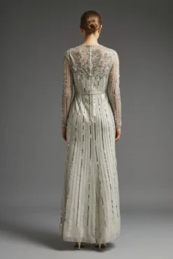 Coast Premium Long Sleeve Sequin Maxi Dress -Coast Sales Store acc03383 ivory xl 2 scaled