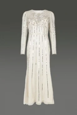 Coast Premium Long Sleeve Sequin Maxi Dress -Coast Sales Store acc03383 ivory xl 3 1