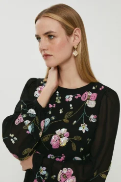 Coast Embellished Long Sleeve Mini Dress -Coast Sales Store acc03453 black xl 2