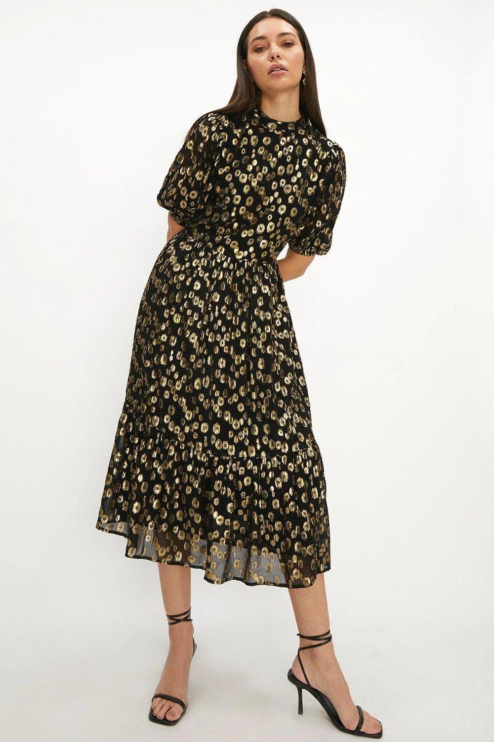 Coast Premium Gold Fleck Button Back Midi Dress 1 Coast Premium Gold Fleck Button Back Midi Dress