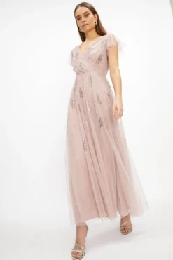 Coast Embellished Body Frill Sleeve Dress