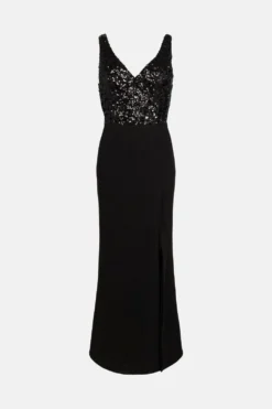 Coast Sequin V Neck Fishtail Dress -Coast Sales Store acc03508 black xl 3