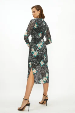 Coast Clipped Printed Twist Cutout Column Dress -Coast Sales Store acc03597 black xl 2