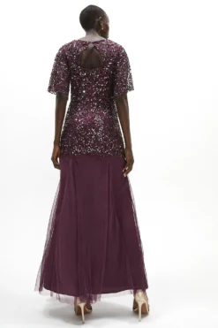 Coast Sequin Angel Sleeve Maxi Dress -Coast Sales Store acc95328 berry xl 2