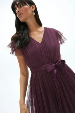 Coast Tulle V-Neck Tie Belt Bridesmaid Maxi Dress -Coast Sales Store acc95330 berry xl 1