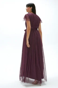 Coast Tulle V-Neck Tie Belt Bridesmaid Maxi Dress -Coast Sales Store acc95330 berry xl 2