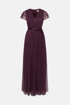 Coast Tulle V-Neck Tie Belt Bridesmaid Maxi Dress -Coast Sales Store acc95330 berry xl 3
