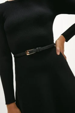 Coast Rib Crew Belted Skater Dress -Coast Sales Store acc95354 black xl 1