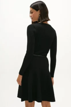 Coast Rib Crew Belted Skater Dress -Coast Sales Store acc95354 black xl 2