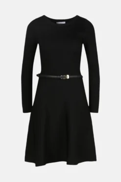 Coast Rib Crew Belted Skater Dress -Coast Sales Store acc95354 black xl 3