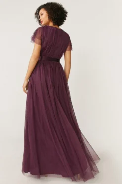 Coast Tulle V-Neck Tie Belt Maxi Dress -Coast Sales Store acc98454 berry xl 2