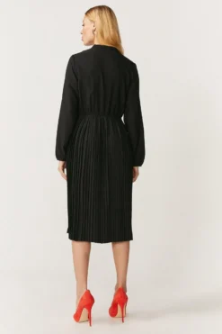 Coast Tie Neck Pleat Shirt Dress -Coast Sales Store acc99478 black xl 2