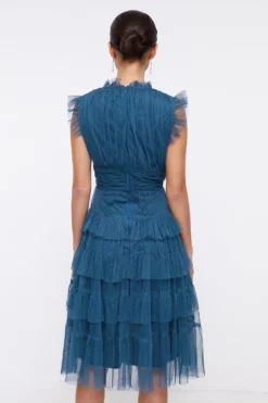Coast Petite Tulle Tiered Frill Sleeve Dress -Coast Sales Store bcc00280 blue xl 2