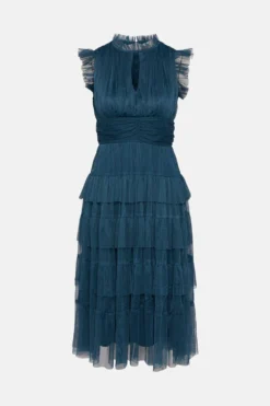 Coast Petite Tulle Tiered Frill Sleeve Dress -Coast Sales Store bcc00280 blue xl 4