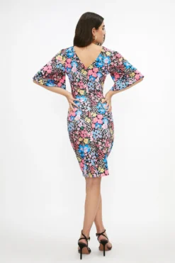 Coast Flare Sleeve Printed Midi Dress -Coast Sales Store bcc00412 black xl 2