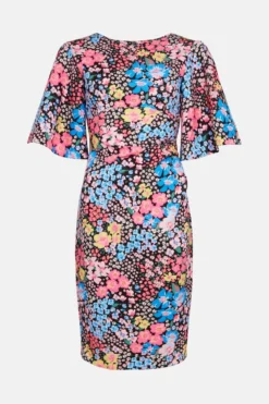 Coast Flare Sleeve Printed Midi Dress -Coast Sales Store bcc00412 black xl 3
