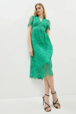 Coast Lace V Neck Full Skirt Midi Dress