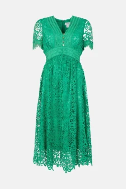 Coast Lace V Neck Full Skirt Midi Dress -Coast Sales Store bcc00426 green xl 3