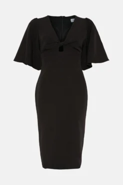 Coast Flare Sleeve Crepe Twist Front Midi Dress -Coast Sales Store bcc00439 black xl 3