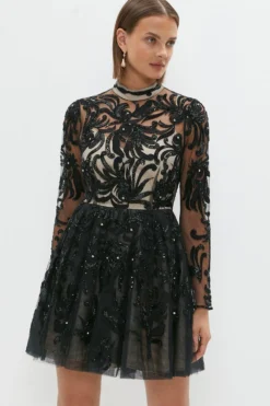 Coast Premium Long Sleeve Embellished Mini Dress