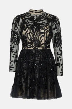 Coast Premium Long Sleeve Embellished Mini Dress -Coast Sales Store bcc00496 black xl 3