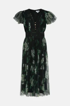 Coast Printed Pleated Mesh Tea Dress -Coast Sales Store bcc00499 black xl 3