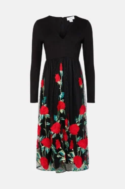 Coast Embroidered Mesh Skirt Midi Dress -Coast Sales Store bcc00519 black xl 3